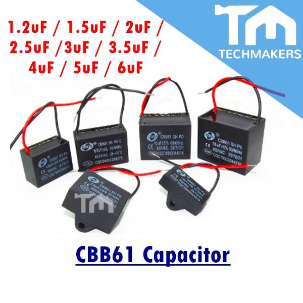 CBB61 Fan Capacitor Condenser 450VAC 50/60Hz 1.2uF 1.5uF 2uF 2.5uF 3uF 3.5uF 4uF 5uF 6uF Kipas