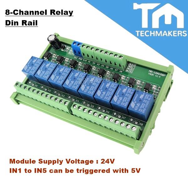 Scheda A Relè 8 Canali 12VDC Per Montaggio Su Guida DIN - Ideale Per PLC E Automazione - NPN
