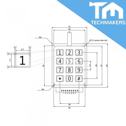 12 Button Key Matrix 12/16 Number Button Matrix Keypad Key Membrane Switch Button Arduino ...